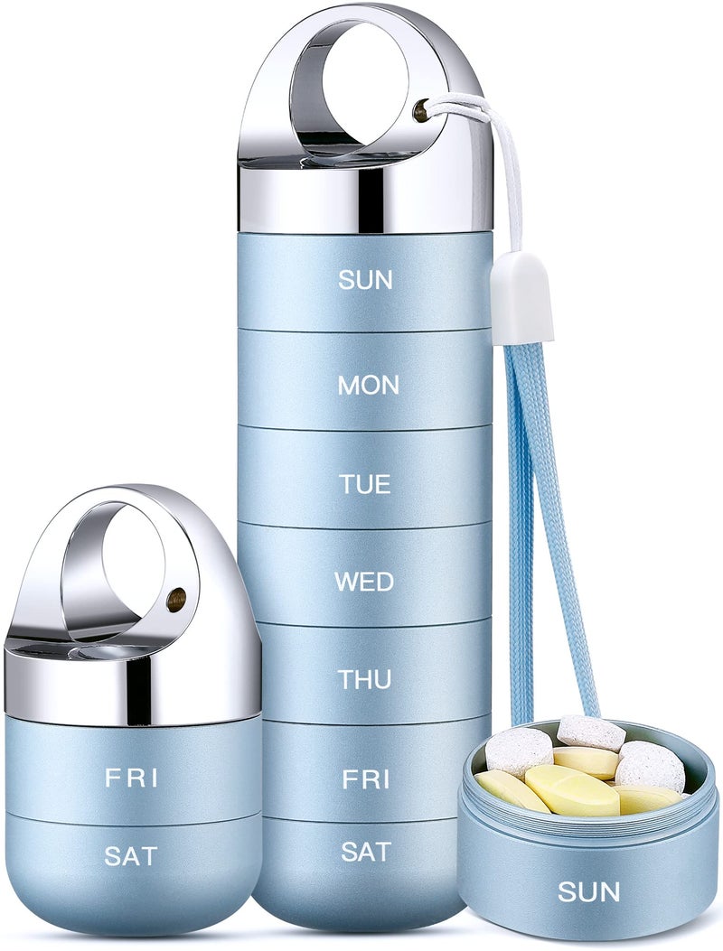 Zannaki Metal Travel Pill Organizer Portable Waterproof Weekly Pill Box Large Aluminum Alloy Pill Case Container BPA Free 7 Day Daily Medicine Organizer Holder for Vitamin Fish Oil Supplement